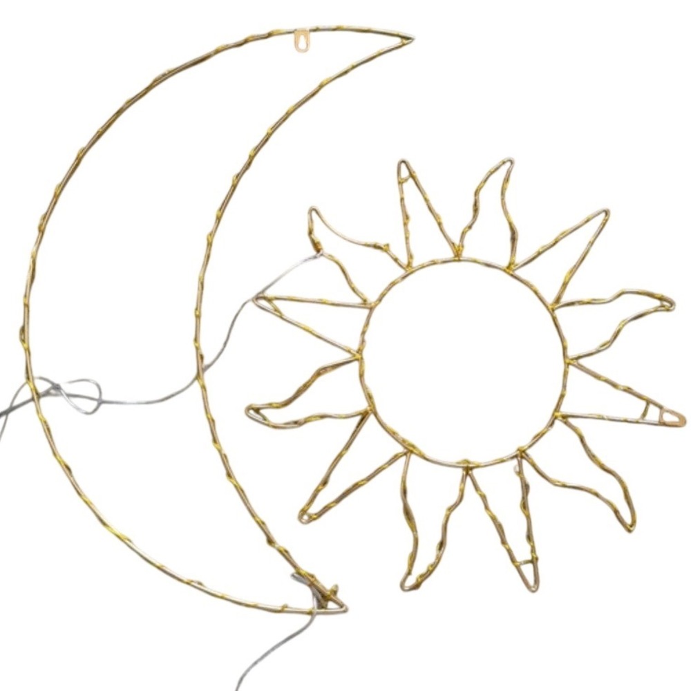 Urban Outfitters Celestial Sun Moon Wall Light Set Gold Battery Operated Boho